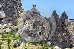 Fairy chimneys rock formations in Cappadocia, central Turkey