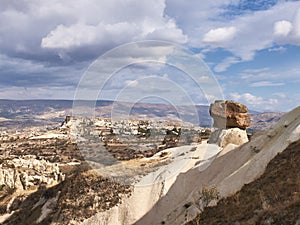 Fairy chimneys rocks at the valley near Urgup, Cappadocia, Turkey