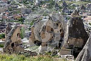 Fairy chimneys sit above Goreme in Turkey.