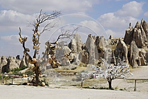 The Fairy chimneys, typical geologic formations of Cappadocia.