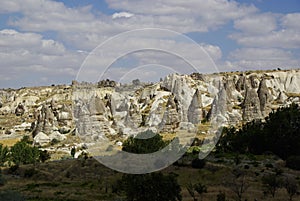 The Fairy chimneys, typical geologic formations of Cappadocia.