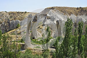 The Fairy chimneys, typical geologic formations of Cappadocia.