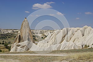 The Fairy chimneys, typical geologic formations of Cappadocia.