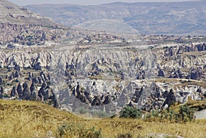 The Fairy chimneys, typical geologic formations of Cappadocia.