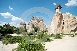 Fairy chimneys.View of the city in Cappadocia.