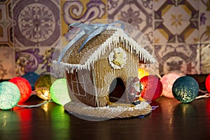 Fairy Christmas house cake with candle light inside