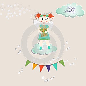 Fairy on the cloud, birthday card