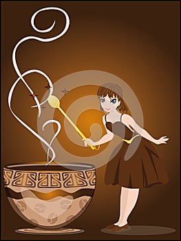 The fairy conjures with a cup of coffee