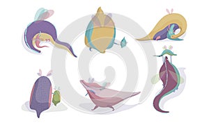 Fairy Dragons with Small Wings Playing with Their Cubs Vector Set