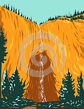 Fairy Falls One of Yellowstone`s Tallest Waterfalls Within Yellowstone National Park Teton County Wyoming USA WPA Poster Art photo