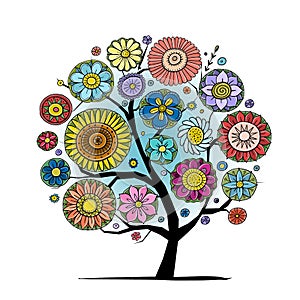 Fairy floral mandalas. Magic garden art. Concept tree for your design