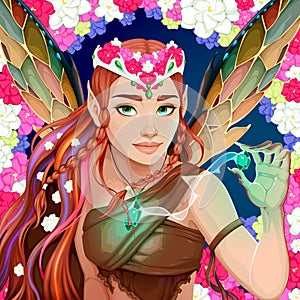 Fairy with flowers on the crown