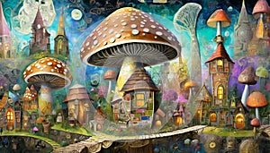fairy forest with a house in the form of toadstools