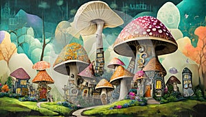 fairy forest with a house in the form of toadstools