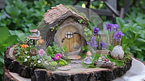 Fairy Garden Galette with small house. Generative Ai