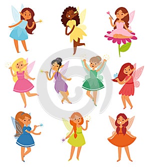 Fairy girl vector magic faery character and fantasy beautiful princess of fairy-tale in fairyland illustration fairyism