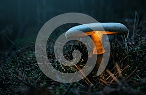 Fairy, glowing mushroom in the forest