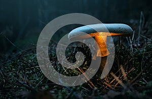 Fairy, glowing mushroom in the forest photo