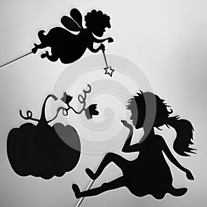 Fairy Godmother, Cinderella and Pumpkin shadow puppets