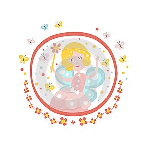 Fairy Godmother Tale Character Girly Sticker In Round Frame