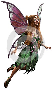 Fairy in green dress 3D illustration