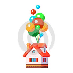 Fairy house flying on balloons