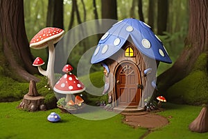 Fairy house in the mushroom forest mushrooms children cottage outdoor magical