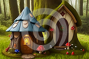 Fairy house in the mushroom forest mushrooms fantasy cottage outdoor magical