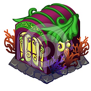 Fairy house with ornament in the form of underwater plants and inhabitants isolated on a white background. Vector