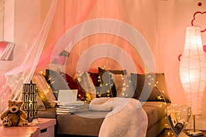 Fairy lights in teen bedroom