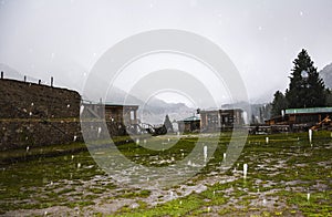 Fairy Meadows Cottages during snow fall