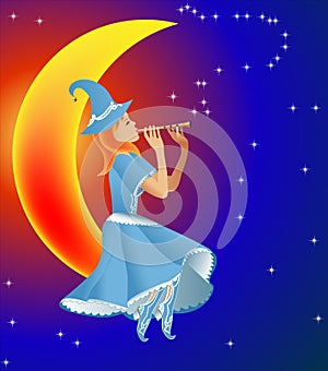 Fairy plays on flute tune stars photo