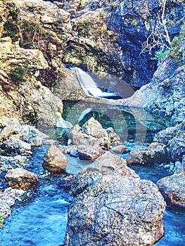 Fairy pools with waterfall. The river bellow majestatic Glen Brittle