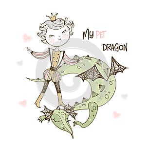 A fairy Prince and a dragon. Vector