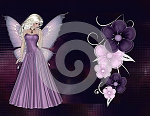 Fairy with Purple Flowers Background