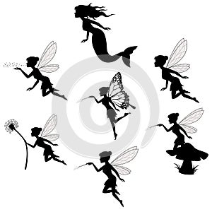 Fairy silhouette collections in white backgorund