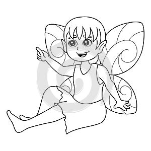 Fairy Sitting On A Mushroom Coloring Page Isolated