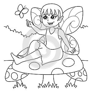 Fairy Sitting On A Mushroom Coloring Page for Kids