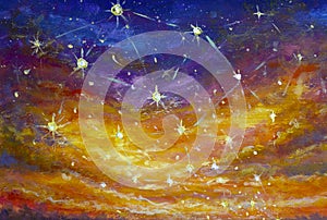 Fairy Sky with Shining Stars at Sunset Oil Painting