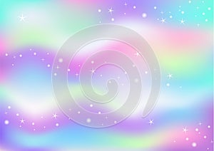Fairy space magical glow background with rainbow mesh. Multicolor universe banner in princess colors. Fantasy pink gradient backd