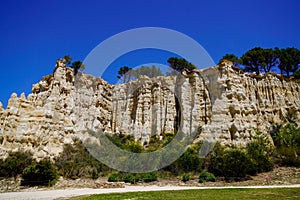 Fairy stone chimneys on geologic organs of Ille Sur Tet in Roussillon France