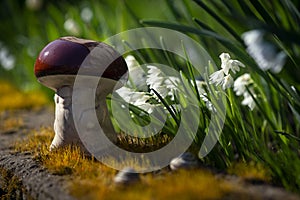 Fairy story.Gnome figurine in the garden.