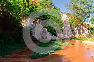 Fairy Stream Canyon. Red river between rocks and jungle. Mui Ne. Vietnam