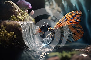 Fairy Tale Adventure: Butterfly Learns to Surf on Epic Waterfall Wave with Unreal Engine 5