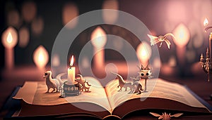 fairy tale animals with book and candles