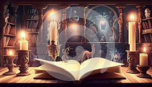 fairy tale animals with book and candles