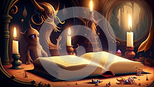 fairy tale animals with book and candles