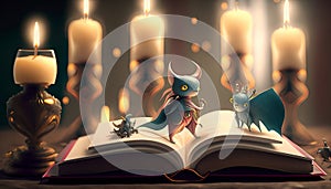 fairy tale animals with book and candles