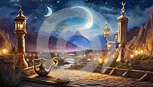 fairy tale background in arabian night style