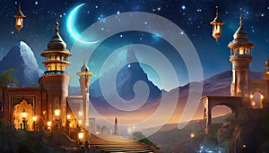 fairy tale background in arabian night style